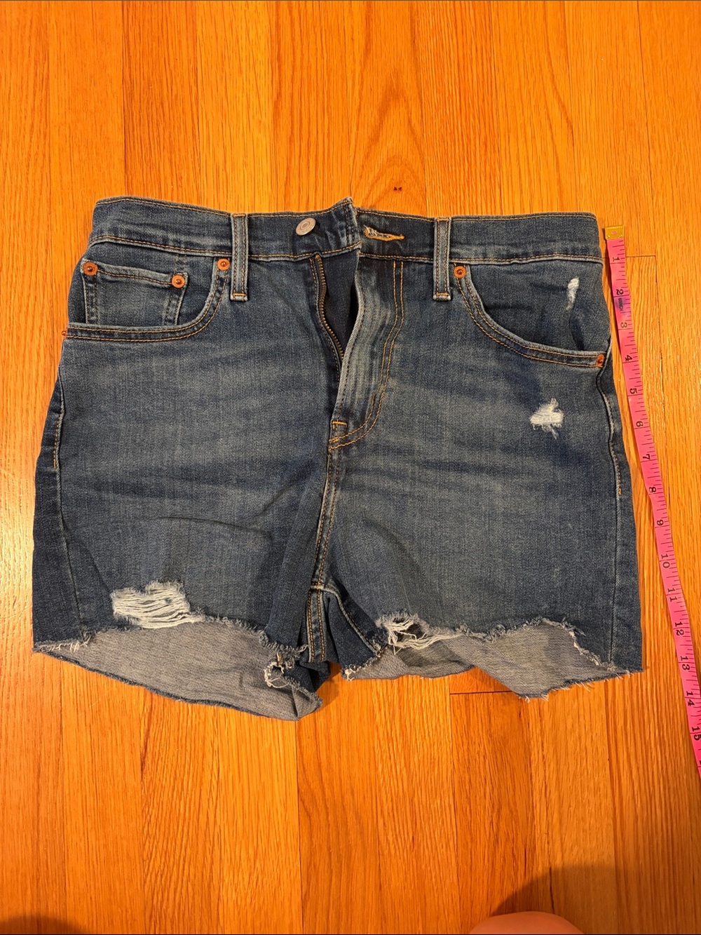 Levi’s Size 29- Distressed High-Rise Denim Cutoff Shorts - Dark Blue